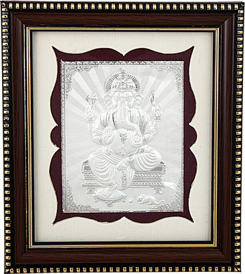 

Siri Creations 999 Pure Silver Photo Frame Size 1 God Ganapathi Wooden Frame Decorative Showpiece - 10 cm(Silver, Silver)