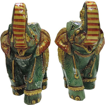 

Rashi Ratan Bhagya Green Jade Elephant Set With Gold Work Decorative Showpiece - 12 cm(Polyresin, Green)