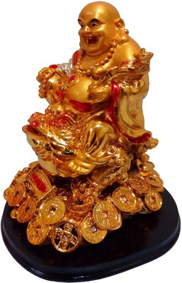 

Starstell Fengshui Golden Laughing Buddha Riding on Money Frog for Wealth & Prosperity Decorative Showpiece - 14 cm(Polyresin, Gold)