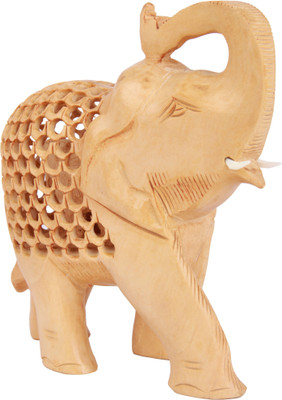 

Adaa Whitewood - Salami Elephant Statue Decorative Showpiece - 16 cm(Wooden, Brown)