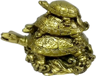 

Starstell Fengshui Three Tier Tortoise Decorative Showpiece - 8 cm(Polyresin, Gold)