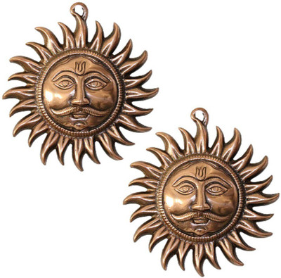 

Apkamart Handcrafted Set of 2 Sun 7.4 Inch Wall Hanging Decorative Showpiece - 19 cm(Cast Iron, Brown)