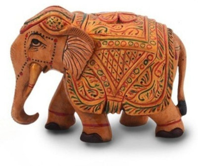

Ruchi World Wooden Hand Carved Painted Elephant Handicraft Decorative Showpiece - 4 cm(Wooden, Brown)