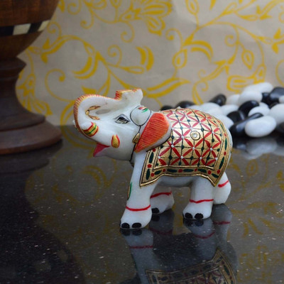 

eCraftIndia Saluting Hand Painted Elephant Decorative Showpiece - 7.7 cm(Stoneware, Multicolor)