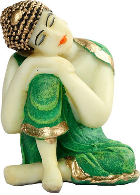 

Heeran Art Vastu Fangshui Resting Buddha Head Idol Statue GR W Decorative Showpiece - 7 cm(Polyresin, Green)