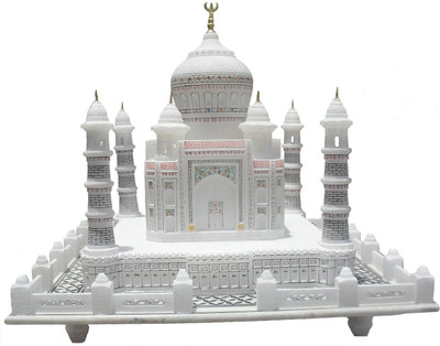 

Artist Haat White Marble Handmade Taj Mahal Replica with fine work (7 inches) with boundary Decorative Showpiece - 22 cm(Stoneware, White)