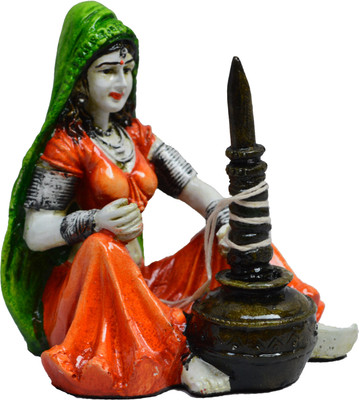 eCraftIndia Rajasthani Lady using Makhan Handi Decorative Showpiece - 15.24 cm(Polyresin, Multicolor)