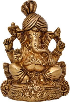 58% OFF on Aesthetic Decors Pagari Ganesh Sitting On Dragon Base Decorative Showpiece - 11.5 cm(Brass, Gold)