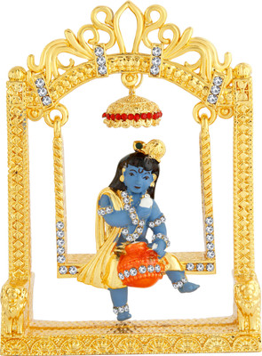

Kulin Lord Krishna | Balgopal Jhula Idol For Car Dashboard | Home Decor | Gifting Decorative Showpiece - 7.2 cm(Gold Plated, Blue)