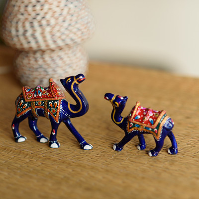 

eCraftIndia Set of 2 Meenakari Colorful Camels Figurine Decorative Showpiece - 11 cm(Aluminium, Blue, Red, Green)