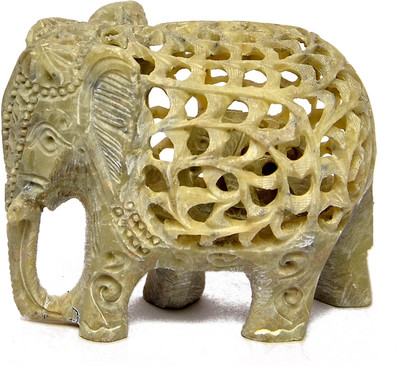 

Artist Haat Natural Soapstone Elephant Sculpture Hand Carved Jali Decorative Showpiece - 6 cm(Stoneware, Beige)
