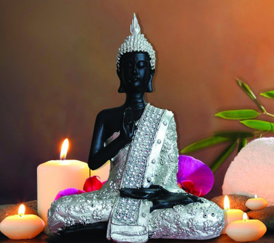 

Tied Ribbons Lord Buddha(Silver) for gift Decorative Showpiece - 20 cm(Polyresin, Multicolor)