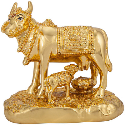 

Siri Creations Cow & Calf Idol Plated Decorative Showpiece - 10 cm(Gold Plated, Gold)