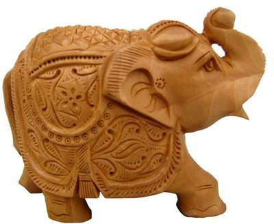 

Chitra Handicraft Elephant Decorative Showpiece - 10 cm(Wooden, Brown)