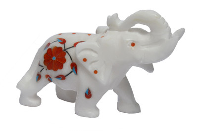 

Artist Haat Makrana Marble Inlay Elephant Decorative Showpiece - 9 cm(Stoneware, Multicolor)