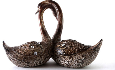 

Amazin Swan Couple Showpiece Decorative Showpiece - 12 cm(Polyresin, Brown)