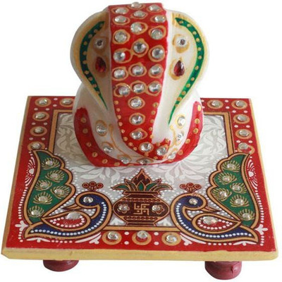 

ByCue SJ Marble Chowki Ganesh Decorative Showpiece - 10 cm(Stoneware, Multicolor)