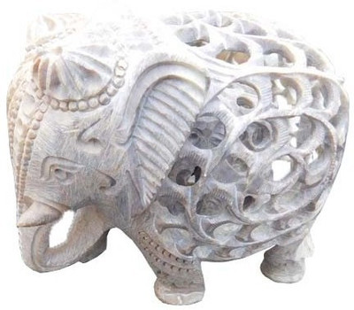 

Laxita Stone Elephant Animal Figurine Sculpture Decor Gift for Home & Office Decorative Showpiece - 10 cm(Stoneware, Beige)