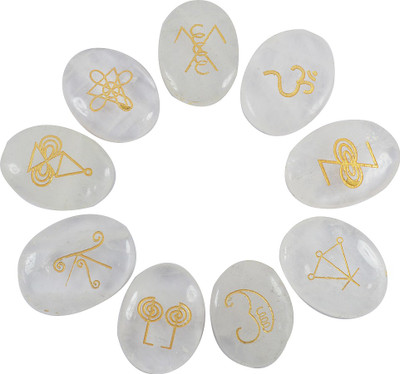 

Reiki Crystal Products Vastu / Feng Shui Clear Quartz Karuna Reiki 9pc Set Healing Gemston Decorative Showpiece - 8 cm(Crystal, White)