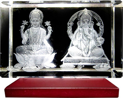 

Presto Diwali Gift 3D God Laxmi Ganesh with free Light Base Decorative Showpiece - 8 cm(Crystal, Clear)