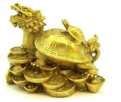

ShubhBhakti Feng Shui Dragon Tortoise with Child Decorative Showpiece - 10 cm(Polyresin, Gold)