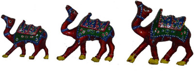 

Seher Rajasthani Camel Set of 3 Decorative Showpiece - 10 cm(Paper Mache, Red)