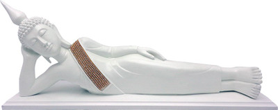 

Art N Hub Sleeping Buddha - Statue With Wooden Base (L-60cm) Decorative Showpiece - 24 cm(Polyresin, White)