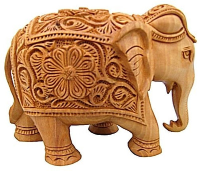

Chitra Handicraft Elephant Decorative Showpiece - 10 cm(Wooden, Brown)