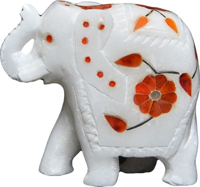 Artist Haat White Marble Elephant Sculpture With Inlay Art Of Taj Mahal Decorative Showpiece  -  8 cm(Stoneware, Multicolor)