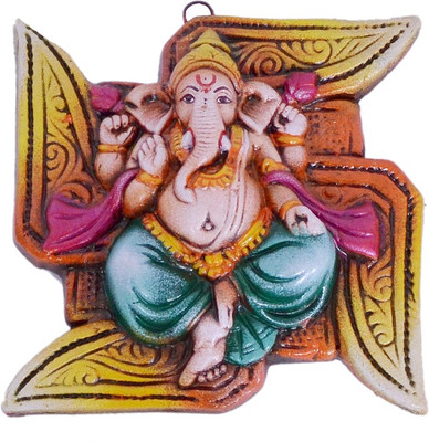 

Indigo Creativs Handcrafted Beautiful Terracotta Lord Ganesha in Shubh Swastika Door / Wall Hanging Diwali Puja Decoration Decorative Showpiece - 15 cm(Earthenware, Multicolor)