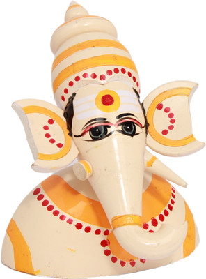 Adaa Lacquerware Ganesha Decorative Showpiece - 10 cm(Wood, White)