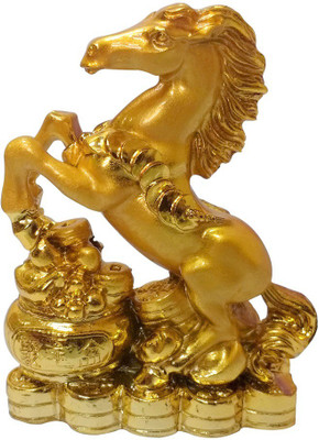 

Starstell Fengshui Golden Wealth Horse Standing Over Wealth Pot Decorative Showpiece - 7.5 cm(Polyresin, Gold)