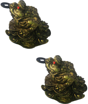 

Shakti 100 % Original three legged frogg with coin for wealth and happiness Decorative Showpiece - 9 cm(Polyresin, Dark Green)
