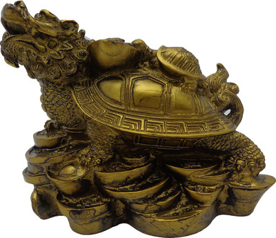 

Art N Hub Feng Shui Polystone Dragon Tortoise with Child (size L-11.5 C.M.) Decorative Showpiece - 10 cm(Polyresin, Gold)