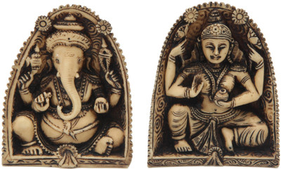 

JaipurCrafts Laxmi Ganesha In Antique Look Behind Shell Decorative Showpiece - 10.16 cm(Stoneware, White, Black)