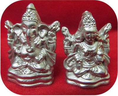 

Mable Beautiful Ganesh Lakshmi sitting on their aasana - Real Mercury exclusive statue with fine polish Decorative Showpiece - 5.5 cm(Silver Finish, Silver)