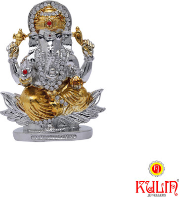 

Kulin God Ganesh | Ganpati | Lord Ganesha Idol - Statue Gift item Decorative Showpiece - 5 cm(Gold Plated, Silver)
