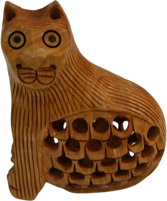 

BKDT Marketing Hand Made Beautifuly handcrafted Cat Decorative Showpiece - 7 cm(Wooden, Brown)
