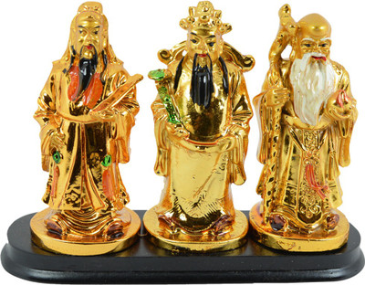 

Reiki Crystal Products Feng Shui Fuk Luk Sau Decorative Showpiece - 7 cm(Porcelain, Gold)