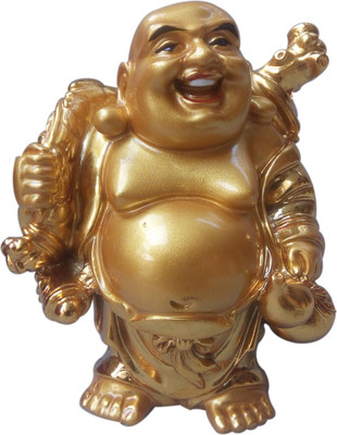 

Ehatti Feng Shui Laughing Buddha With Money Potli Decorative Showpiece - 11 cm(Polyresin, Gold)