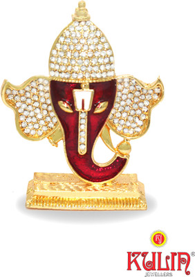 

Kulin God Ganesh | Ganpati | Lord Ganesha Mukh Idol - Statue | Gifting | Car Dashboard | Home Decor Decorative Showpiece - 7 cm(Gold Plated, Red)
