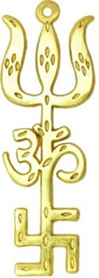 

Hari Om Enterprises Vastu / Feng Shui / Trishakti (Swastik Om Trishul Symbol) Tri Shakti Yantra Decorative Showpiece - 10 cm(Alloy, Gold)