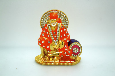 

Kulin Lord Sai | Saibaba Idol For Car Dashboard | Home Decor | Gifting Decorative Showpiece - 5.9 cm(Gold Plated, Orange)