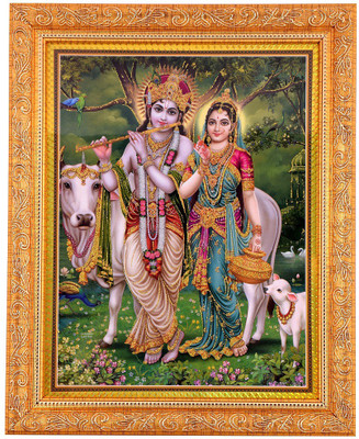 

BM Traders Golden Zari Work Photo of Radha-Krishna With Gloden Frame Decorative Showpiece - 35.56 cm(Wooden, Gold)