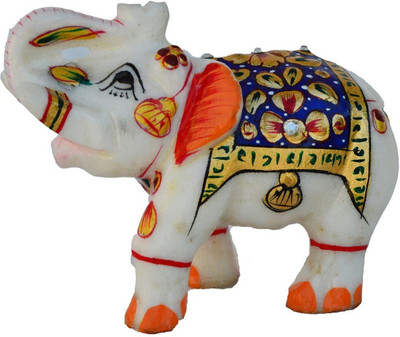 

JaipurCrafts Marble Trunk-Up Elephant Decorative Showpiece - 7.62 cm(Stoneware, Multicolor)