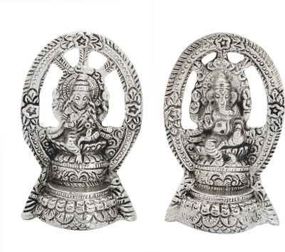 

Kashvi Designs Mini Lakshmiji & Ganeshji in Metal Decorative Showpiece - 10 cm(Aluminium, Silver)