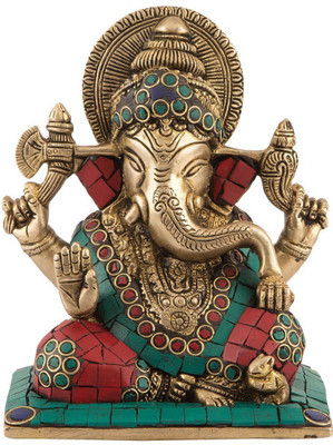 Collectible India 7 inch Beautiful Ganesha Statue Idol Murti Sculpture Gemstones Hand work Decorative Showpiece - 17.78 cm(Brass, Gold, Red) Collectible India 7 inch Beautiful Ganesha Statue Idol Murti Sculpture Gemstones Hand work Decorative Showpiece - 17.78 cm(Brass, Gold, Red)