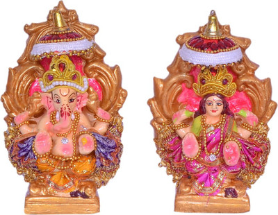 

Indigo Creativs Handcrafted Beautiful 5" High Quality Terracotta Lakshmi Ganesh on Singhasan Throne Traditional Navratra Diwali Puja Statue Set Decorative Showpiece - 12 cm(Earthenware, Multicolor)