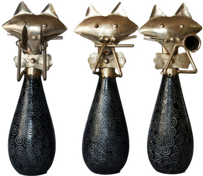 Artlivo Set Of 3 Cat Musicians Decorative Showpiece - 29 cm(Wooden, Black)