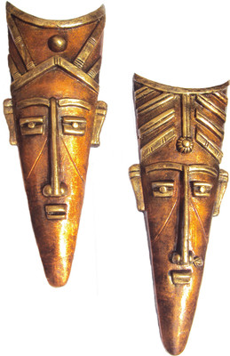 

Hand Artz Terracotta Wall Hanging Tribal King Queen Mask Combo Decorative Showpiece - 30 cm(Terracotta, Copper)